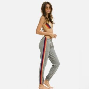 Aviator Nation Gray Track Pants with Rainbow Stripe